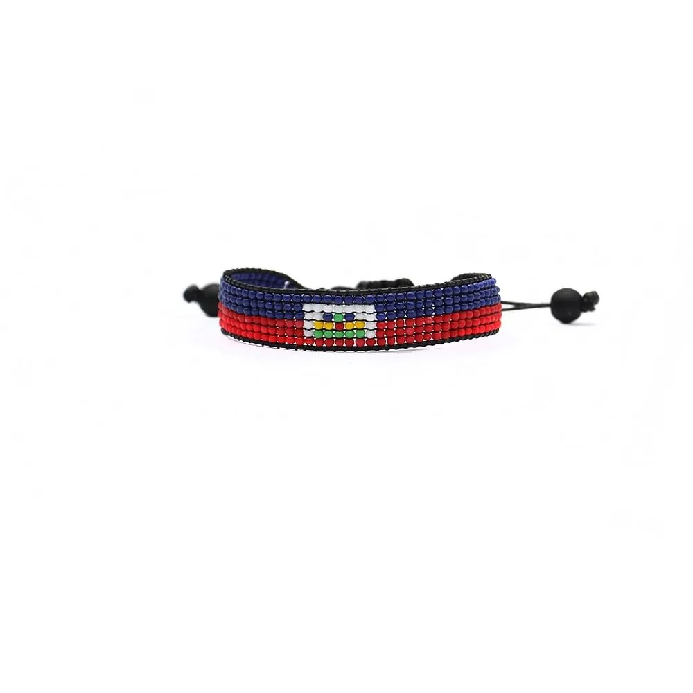 Haiti Flag Bracelet: Handmade Bracelet,Adjustable Beaded Boho-Style Rope Bangle with Patriotic Design