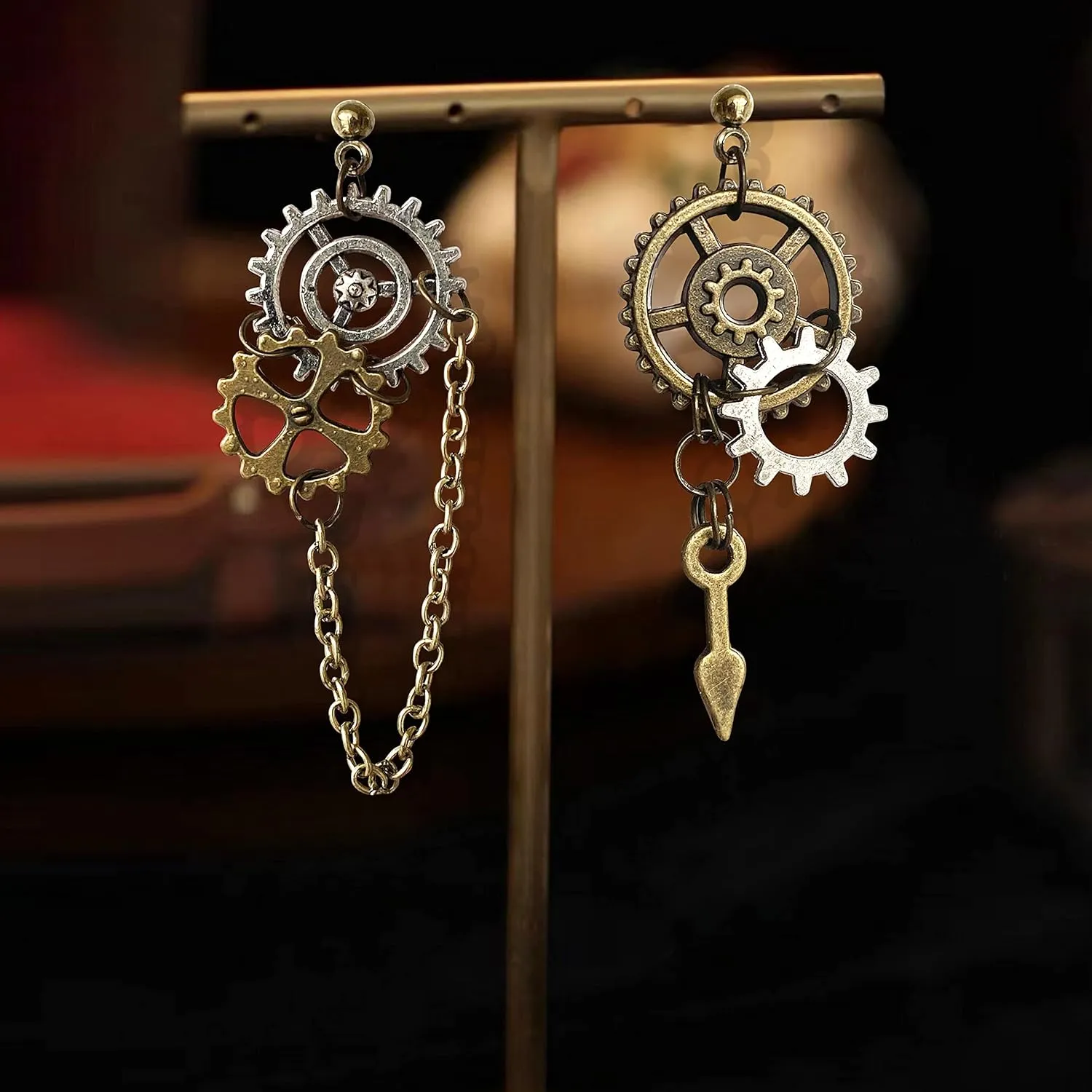 Handmade Punk Steampunk Vintage Clockwork Dangle Drop Earrings Clock Gear Antique Airplane Earrings for Women Men Halloween