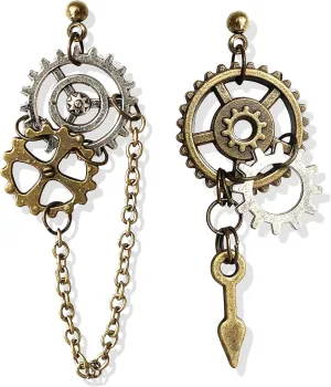 Handmade Punk Steampunk Vintage Clockwork Dangle Drop Earrings Clock Gear Antique Airplane Earrings for Women Men Halloween