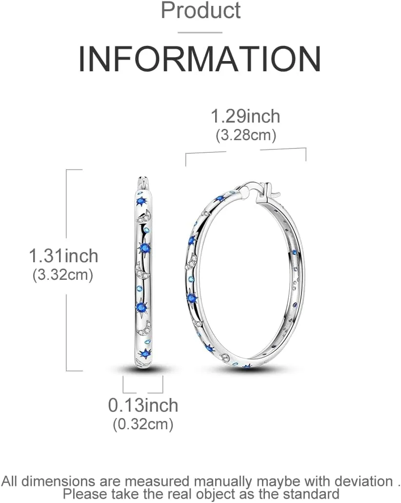 Hapour Sterling Silver Cubic Zirconia Hoop Earrings for Women Teen, Hypoallergenic Rhinestone Earrings Sparkly Crystal Moon Star Hoops