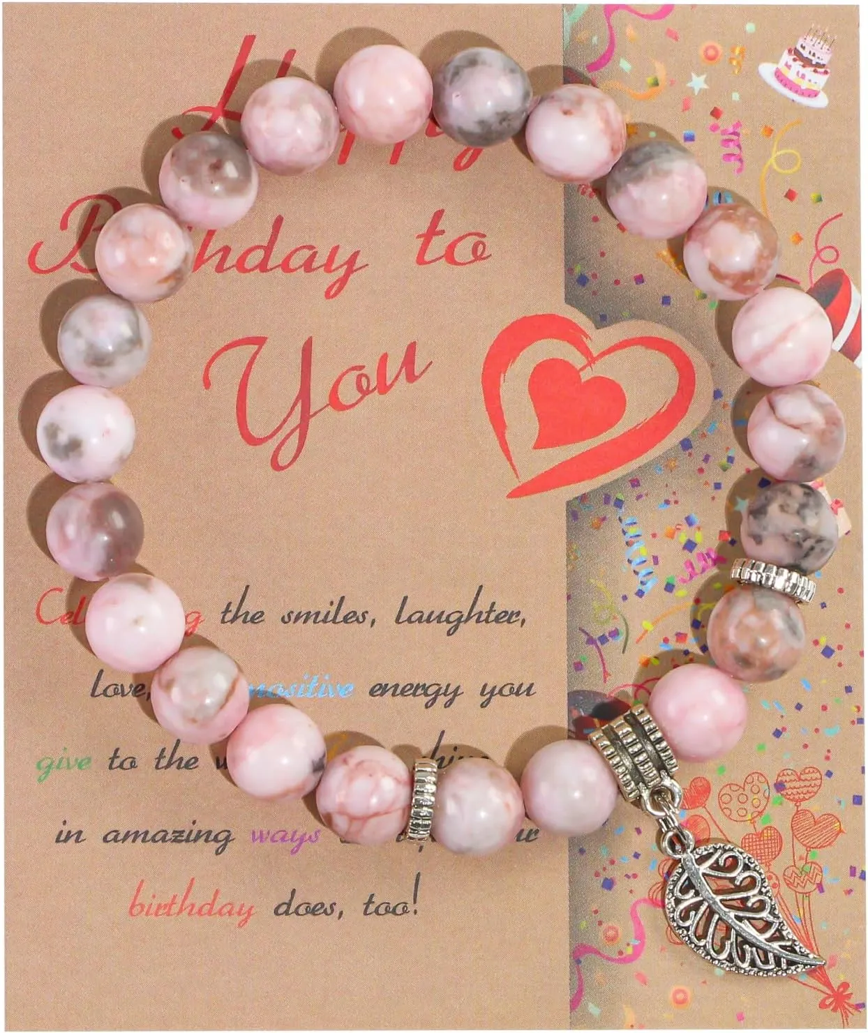 Happy Birthday Bracelet for Women, Natural Stone 8mm Beaded Bracelets for Her Granddaughter Gifts
