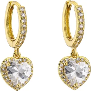 Heart Earrings Dangle Hoop Earrings for Women White Gold Plated Trendy Cubic Zirconia Bling Jewelry Hypoallergenic Valentines Day Earrings
