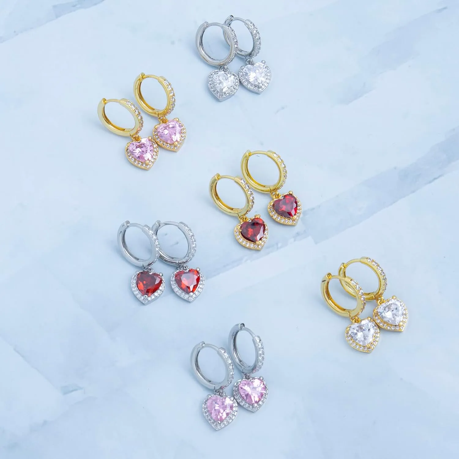 Heart Earrings Dangle Hoop Earrings for Women White Gold Plated Trendy Cubic Zirconia Bling Jewelry Hypoallergenic Valentines Day Earrings