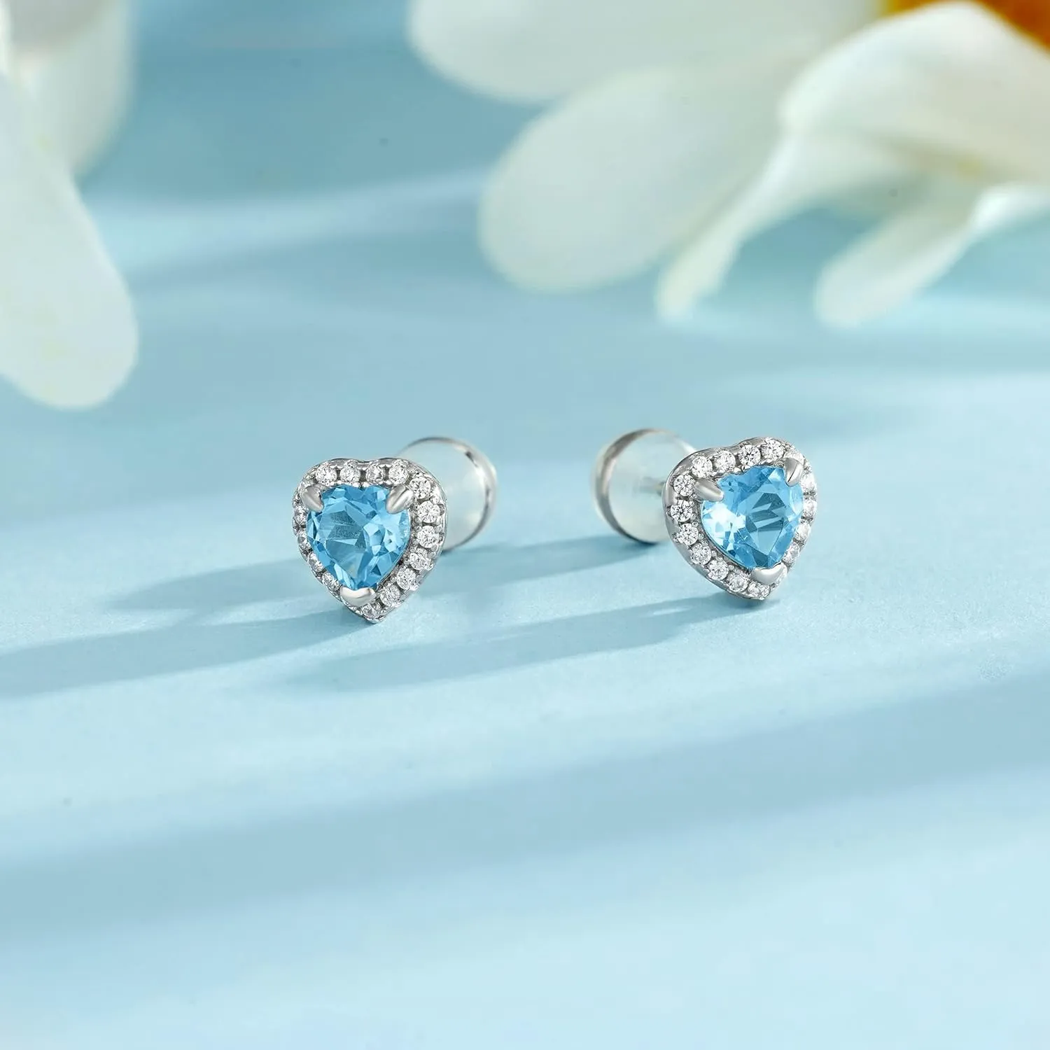 Heart Earrings for Women Girls - S925 Sterling Silver Heart Earrings Glittering Birthstone Earrings for Women Girls Hypoallergenic Earrings Birthday Gifts for Women Girls Teen Girls