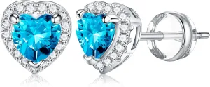 Heart Earrings for Women Girls - S925 Sterling Silver Heart Earrings Glittering Birthstone Earrings for Women Girls Hypoallergenic Earrings Birthday Gifts for Women Girls Teen Girls
