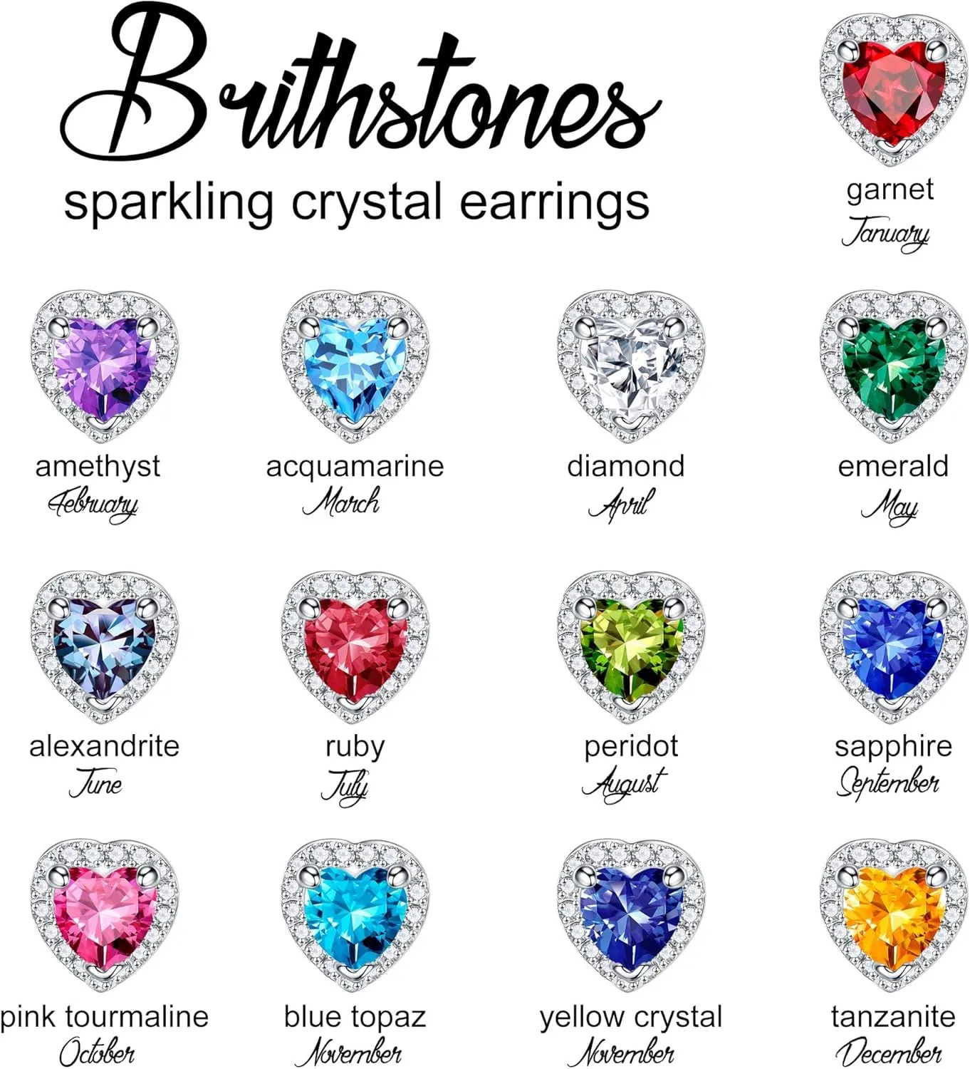 Heart Earrings for Women Girls - S925 Sterling Silver Heart Earrings Glittering Birthstone Earrings for Women Girls Hypoallergenic Earrings Birthday Gifts for Women Girls Teen Girls