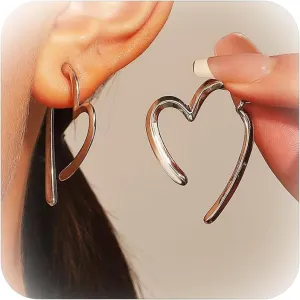 Heart Hoop Earrings for Women Irregular Heart Trapezoidal Claw Stud Earrings Minimalist Earrings 14k Gold/White Heart Huggie Hoops Earrings Trendy Heart Jewelry Gifts for Her