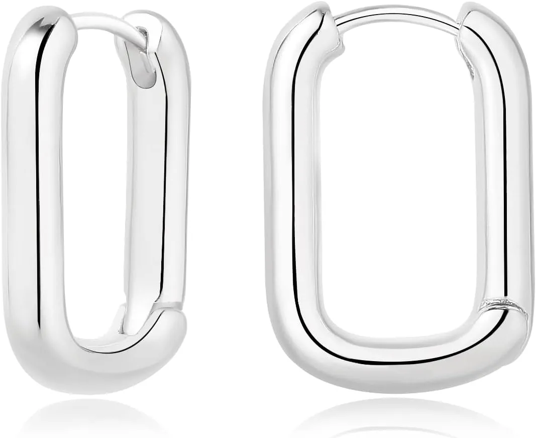 HEEYA Hoop Earrings Set for Women - Square Hoop Earrings Set - 14K Gold Plated Lightweight Hypoallergenic Chunky Open Hoops Set - Gift for Christmas Colors in Silver/Gold