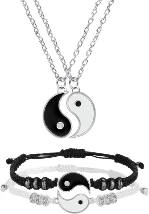 Hicarer 4 Pcs Yin Yang Necklace for 2 and Matching Friend Couples Bracelet Valentines for BFF Friendship