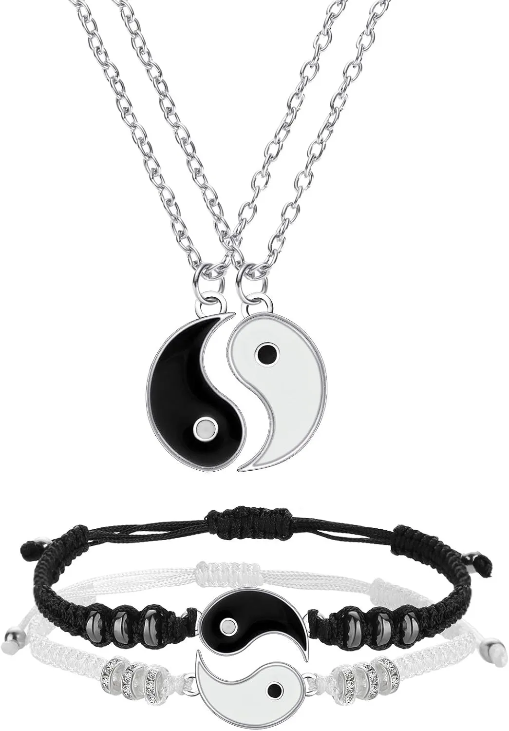 Hicarer 4 Pcs Yin Yang Necklace for 2 and Matching Friend Couples Bracelet Valentines for BFF Friendship