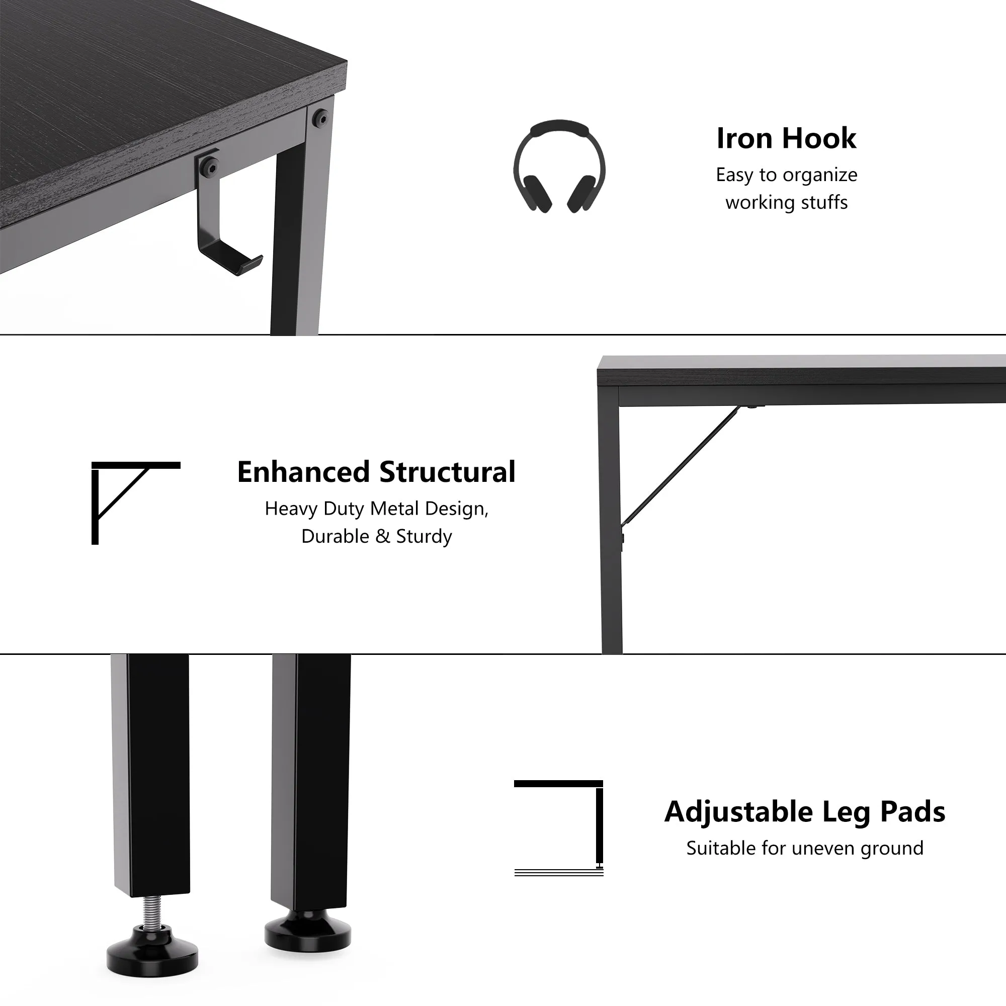 HOMIDEC Computer Desk, Office Work Desk for student and worker, Writing Desk with drawer and Headphone Hook, Laptop Table with shelves, Modern Style Desks for Bedroom, Home, Office(120x50x75cm)