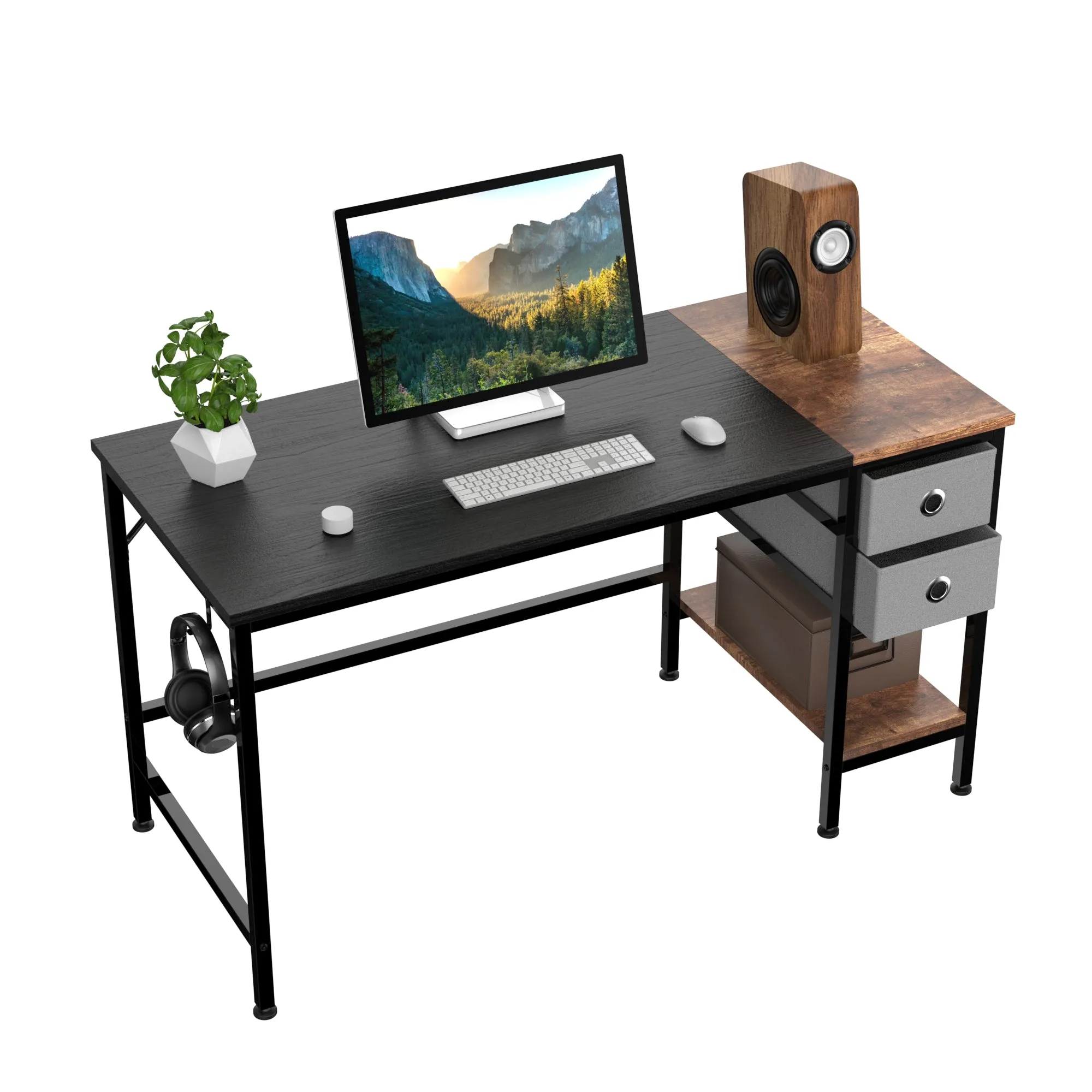 HOMIDEC Computer Desk, Office Work Desk for student and worker, Writing Desk with drawer and Headphone Hook, Laptop Table with shelves, Modern Style Desks for Bedroom, Home, Office(120x50x75cm)