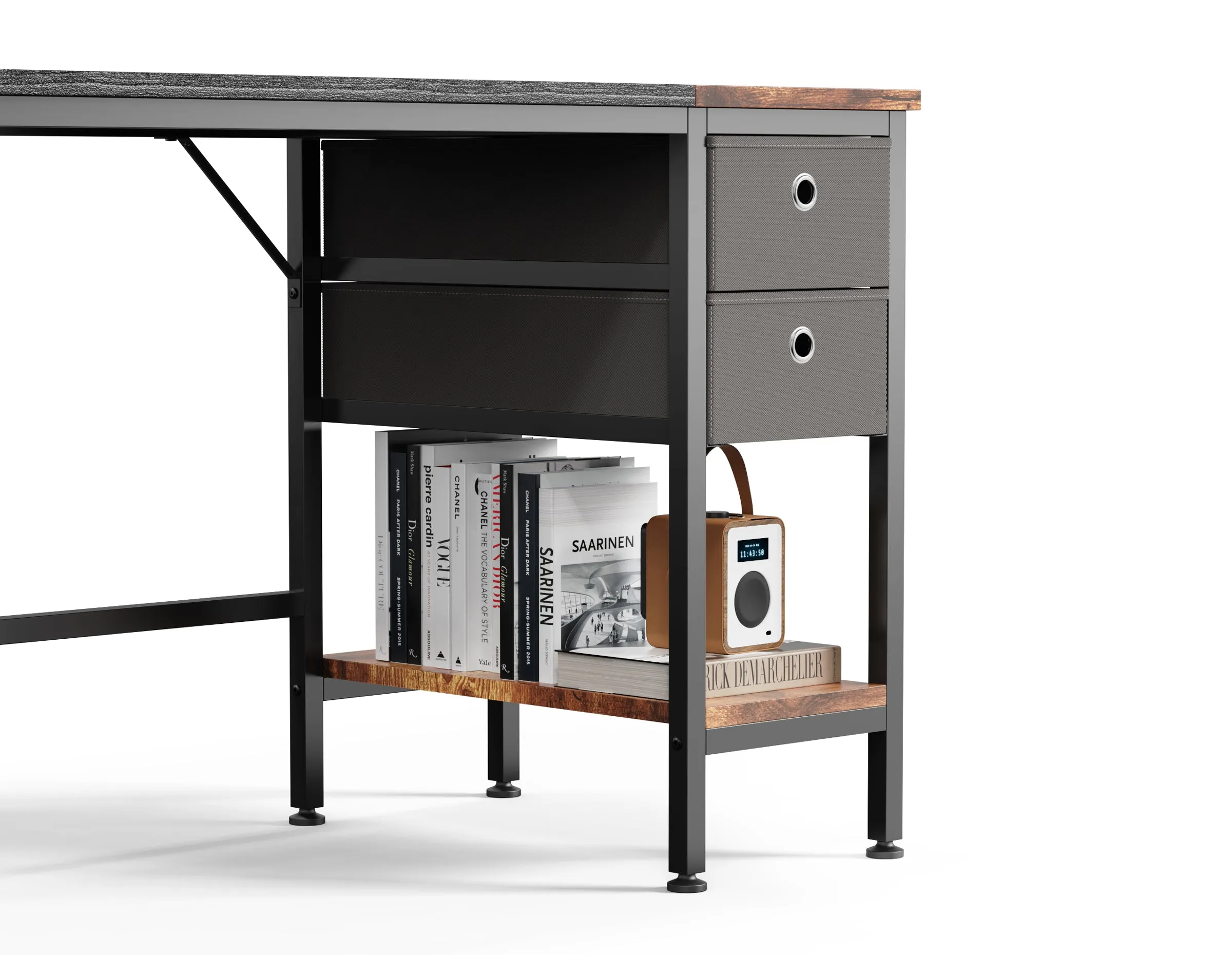 HOMIDEC Computer Desk, Office Work Desk for student and worker, Writing Desk with drawer and Headphone Hook, Laptop Table with shelves, Modern Style Desks for Bedroom, Home, Office(120x50x75cm)