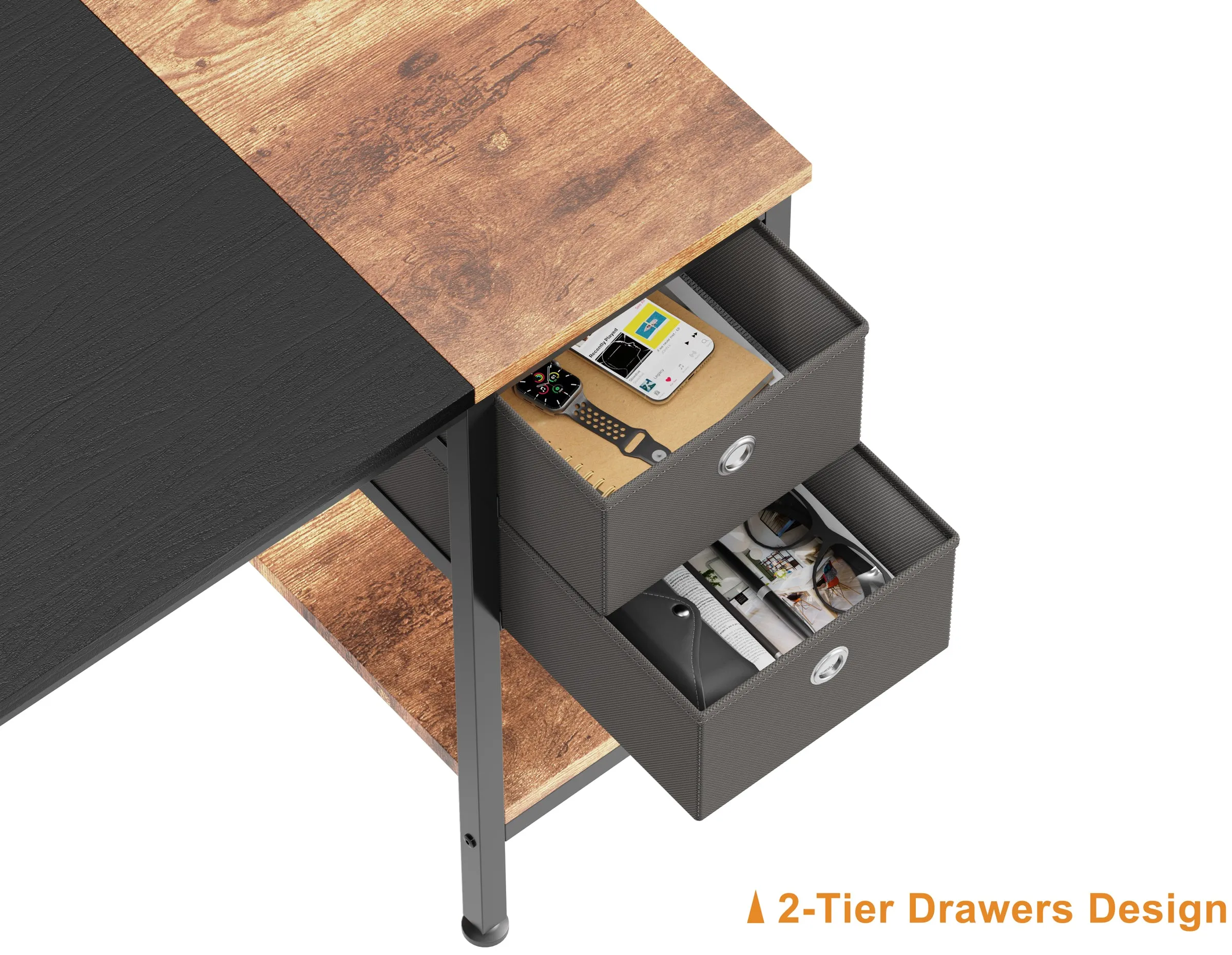 HOMIDEC Computer Desk, Office Work Desk for student and worker, Writing Desk with drawer and Headphone Hook, Laptop Table with shelves, Modern Style Desks for Bedroom, Home, Office(120x50x75cm)