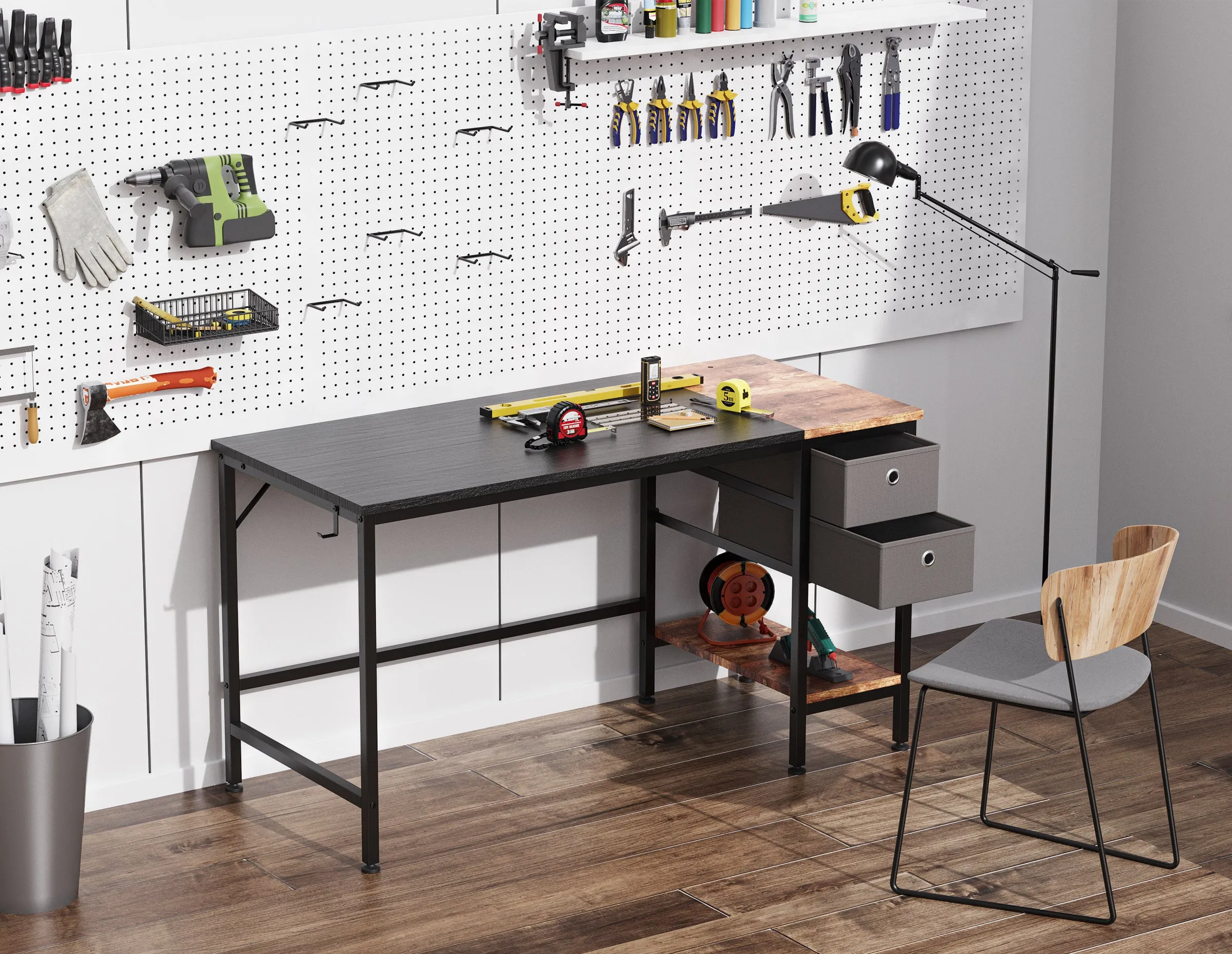 HOMIDEC Computer Desk, Office Work Desk for student and worker, Writing Desk with drawer and Headphone Hook, Laptop Table with shelves, Modern Style Desks for Bedroom, Home, Office(120x50x75cm)