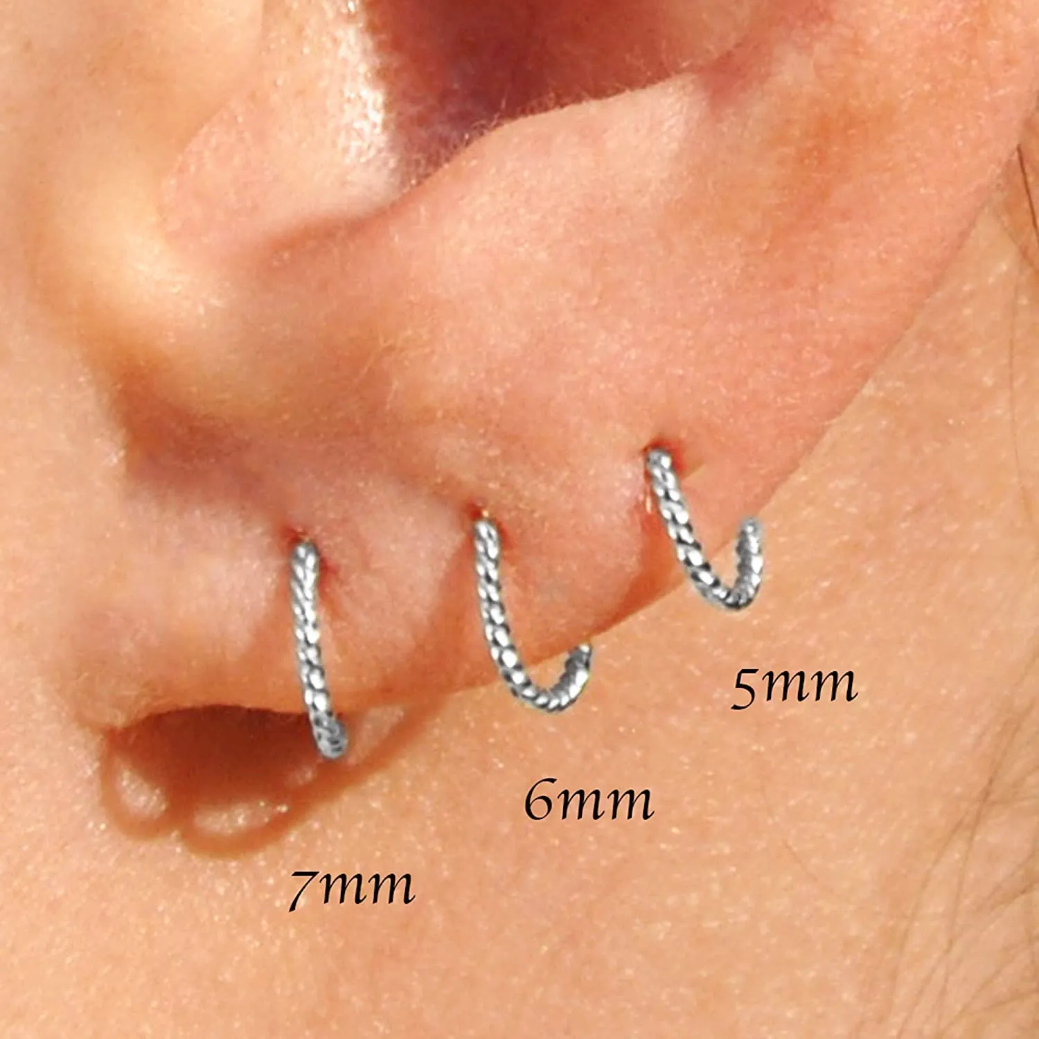 Hoop Earrings Cartilage Nose Septum Ear Helix Tragus Piercing Jewelry for Women Hypoallergenic Thin Tiny (8mm | THICK - 18 gauge, Sterling Silver 925 | Twisted Wire)