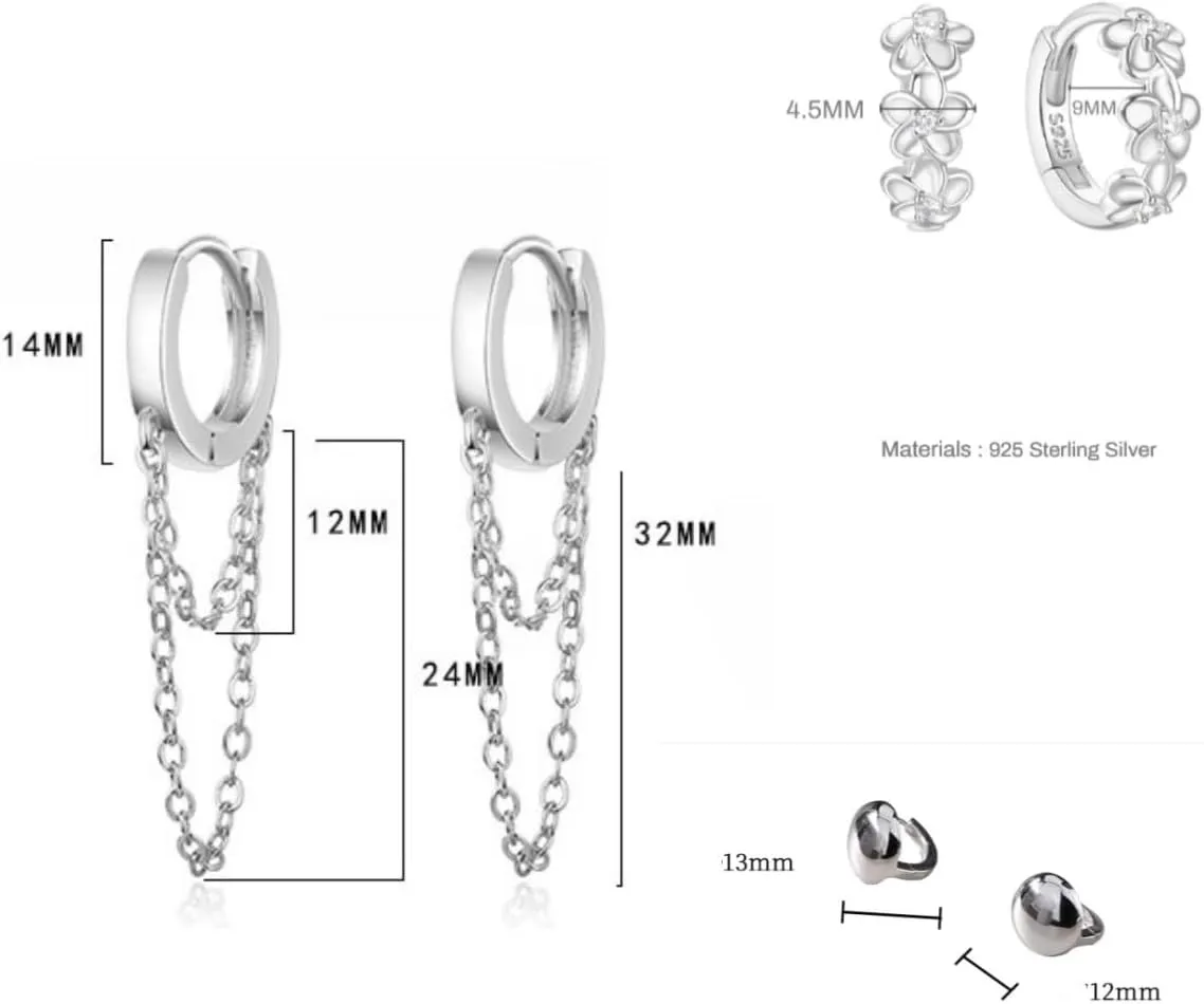 Hoop Earrings for Women, 3/4 Pairs Small S925 Earrings Sterling Silver Earrings