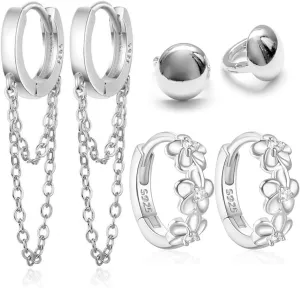 Hoop Earrings for Women, 3/4 Pairs Small S925 Earrings Sterling Silver Earrings