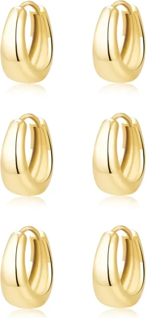 Hoop Earrings for Women Hypoallergenic Chunky 14K Real Gold Plated Huggie Cartilage Drop Earrings Set for Multiple Piercing Cute Trendy Lightweight Jewelry