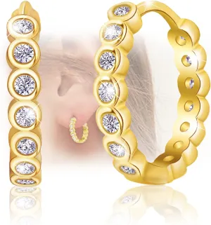 Hoop Earrings for Women - Sterling Silver Hypoallergenic Cubic Zirconia Silver/Gold Huugies Hoop Earrings Dainty Minimalist Hoop Earrings Mother's Day Gifts for Mom Her