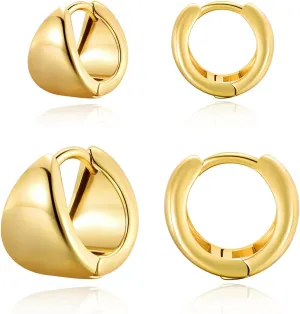 Hoop Earrings Small Chunky Huggie Earrings Dainty Wide Earrings Set For Women Girls,2 Sizes