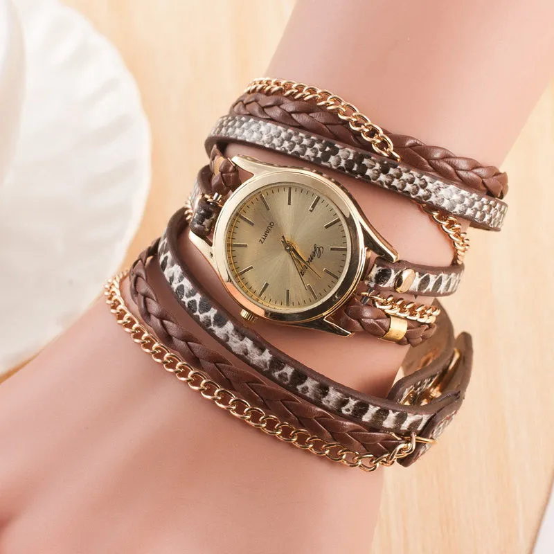 Hot Sale Geneva New Fashion Retro Leather Quartz Watch Women Dress Watches Weave Bracelet Watches Relogio Feminino Relojes Mujer