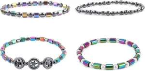 HUASAI 4Pcs Anti Swelling Obsidian Anklet Hematite Bracelets Slimming Anklet for Women