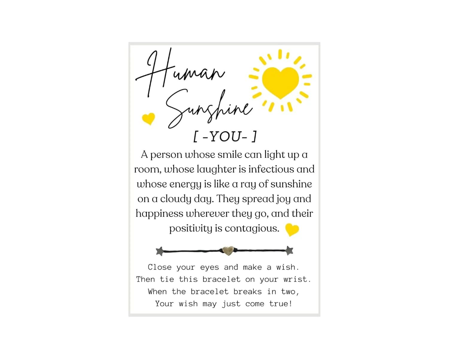 Human Sunshine Definition, Wish Bracelet, Best Friend Gifts, Positivity, Encouragement Inspire, Gift for Friends, Friendship Gifts, Bestie Gifts, Birthday Gifts, Sunshine Definition Card, Inspiration