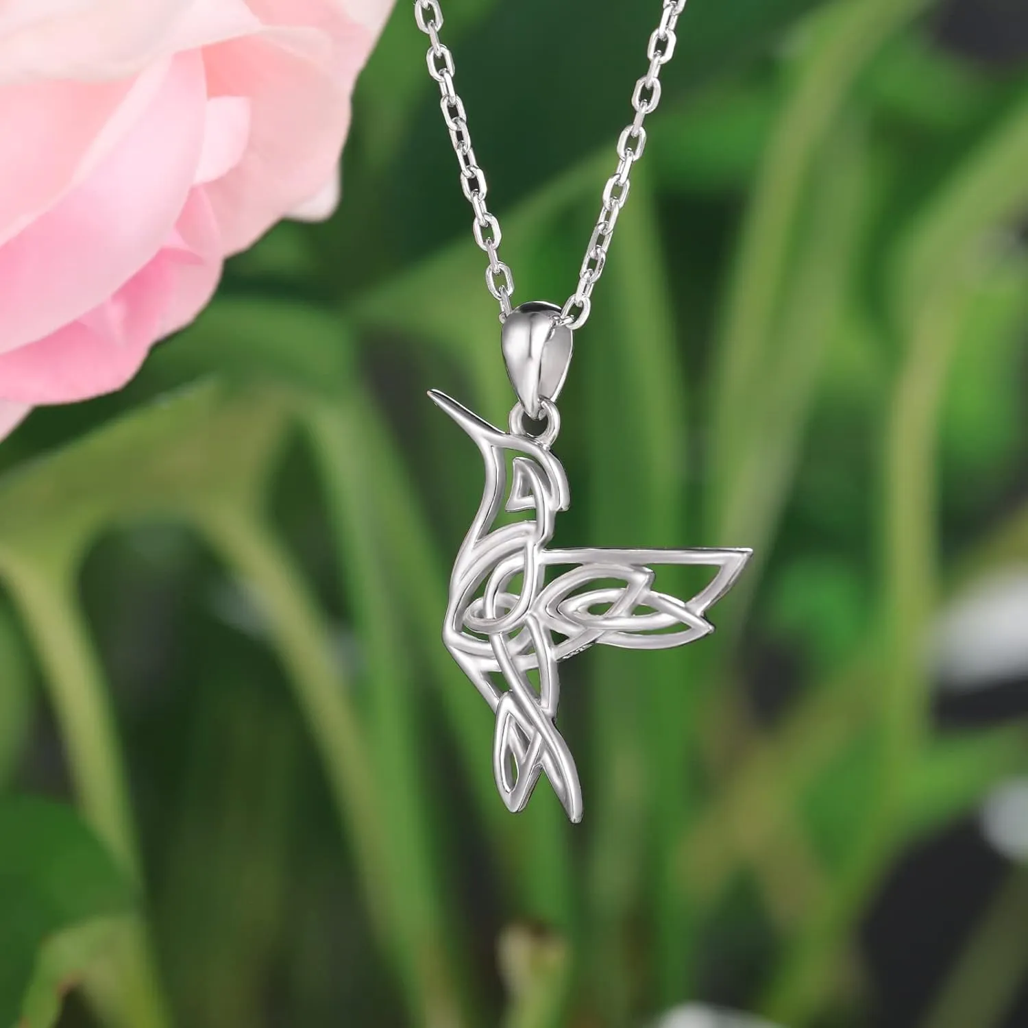 Hummingbird Celtic Pendant Necklace for Women- 925 Sterling Silver Lucky Celtic Knot Humming Bird Necklaces Mother's Day Birthday Christmas Jewelry Gifts for Mom
