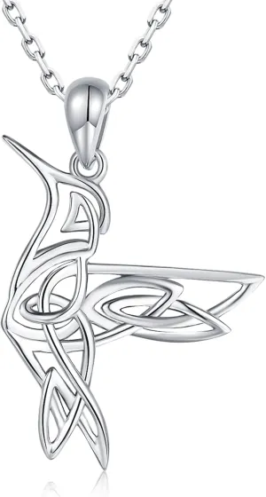 Hummingbird Celtic Pendant Necklace for Women- 925 Sterling Silver Lucky Celtic Knot Humming Bird Necklaces Mother's Day Birthday Christmas Jewelry Gifts for Mom