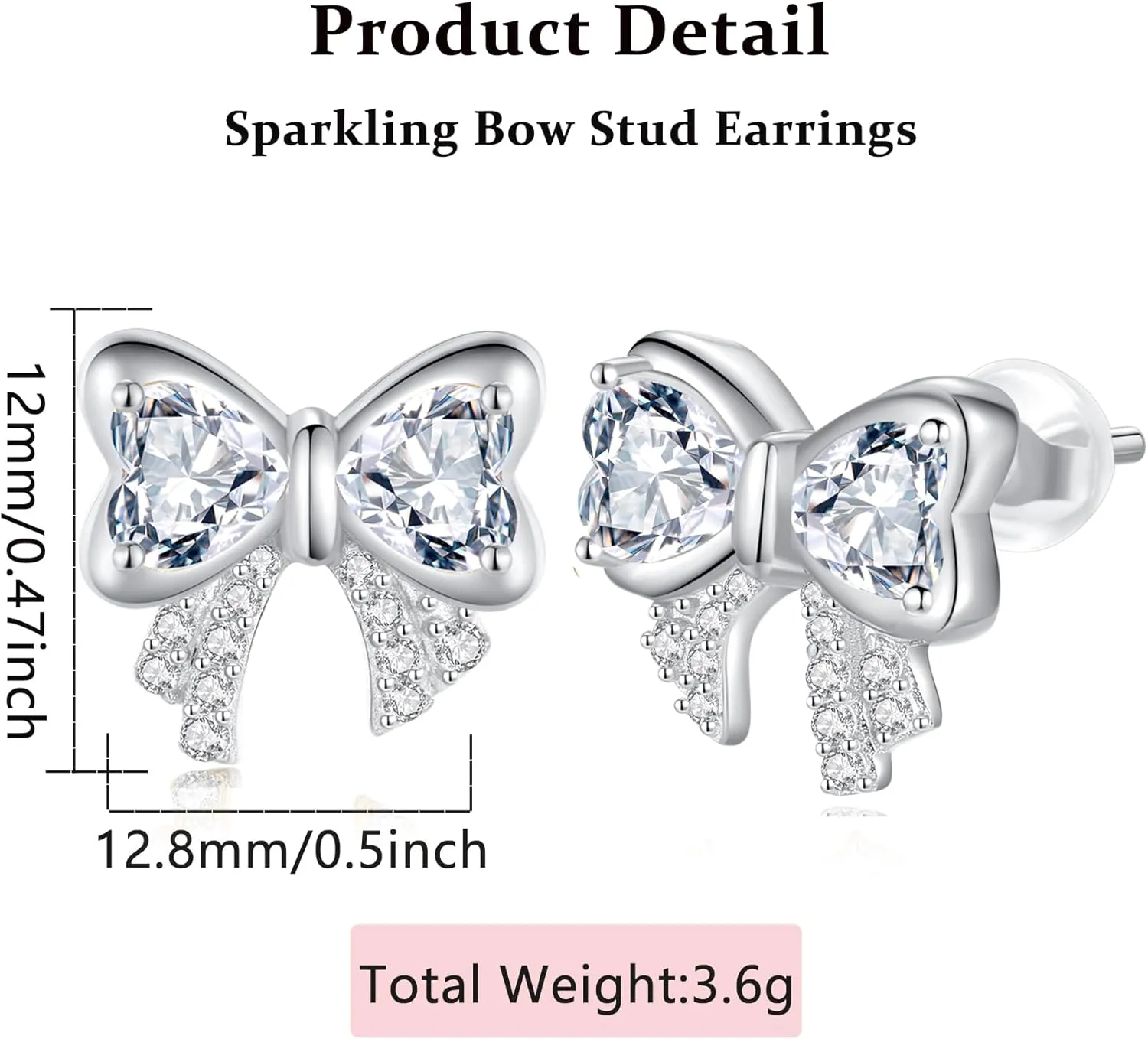 Hypoallergenic Bow Earrings for Women Trendy: 925 Sterling Silver Pearl Earrings White Gold/Gold Cubic Zirconia Earrings Studs for Sensitive Ears Christmas Jewelry
