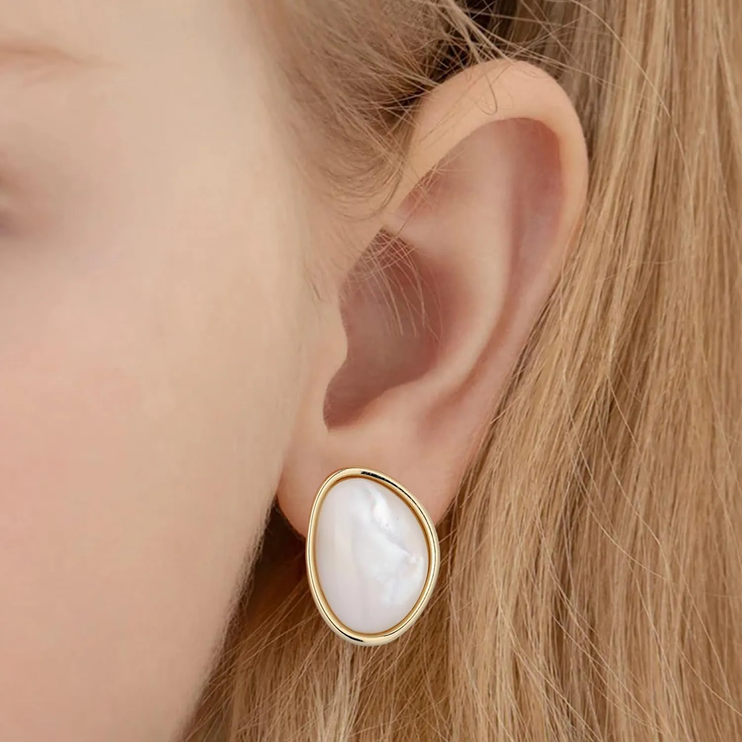 Hypoallergenic Earrings for Women, TAIGRAMA Surgical Steel Earring Studs for Sensitive Ears, Mother of Pearl Stud Earrings for Women Men