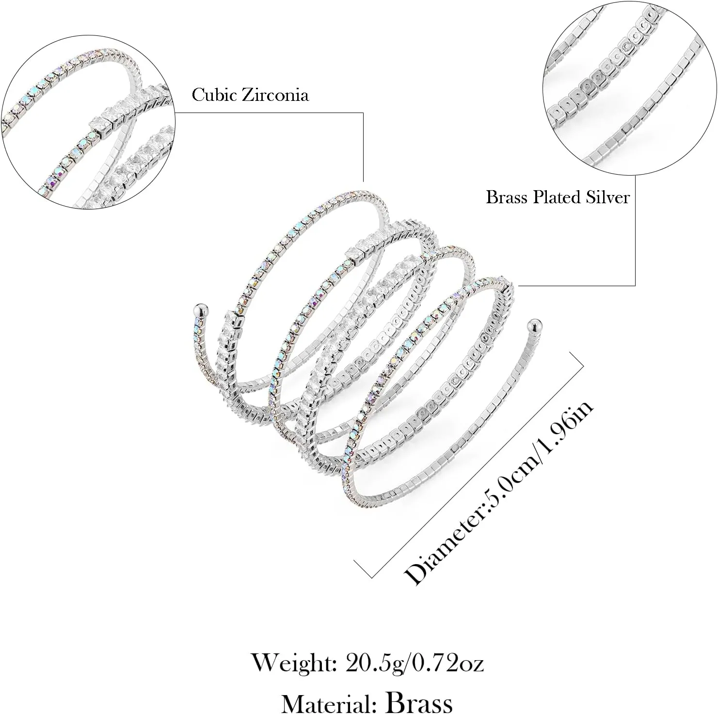 HZMAN Crystal Rhinestone Cuff Bracelet for Women Dainty MultiLayer Bracelet 6 Rows Layered Bracelets Jewelry for Prom Wedding Party