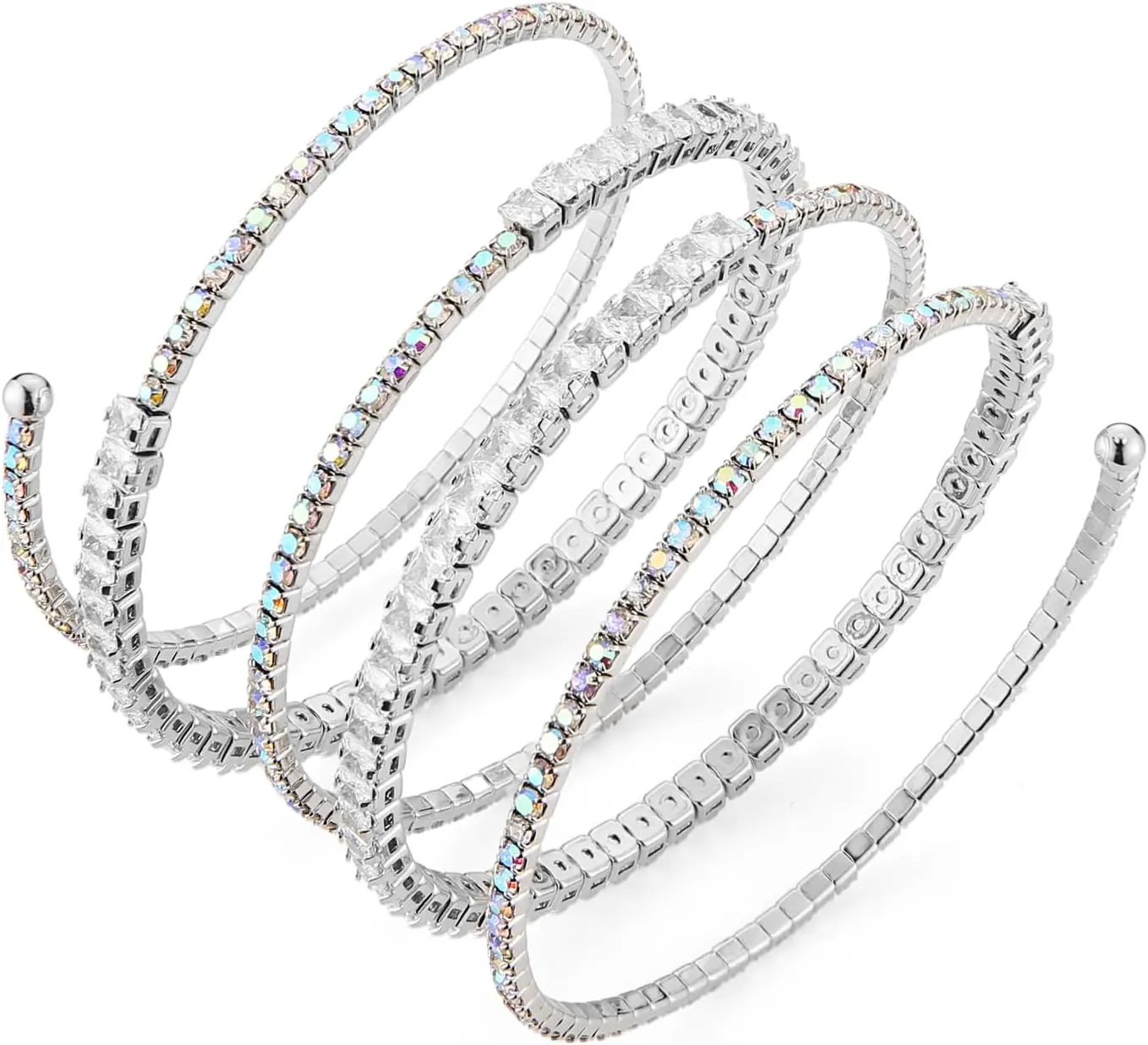 HZMAN Crystal Rhinestone Cuff Bracelet for Women Dainty MultiLayer Bracelet 6 Rows Layered Bracelets Jewelry for Prom Wedding Party