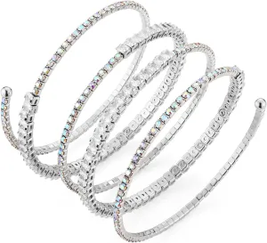 HZMAN Crystal Rhinestone Cuff Bracelet for Women Dainty MultiLayer Bracelet 6 Rows Layered Bracelets Jewelry for Prom Wedding Party