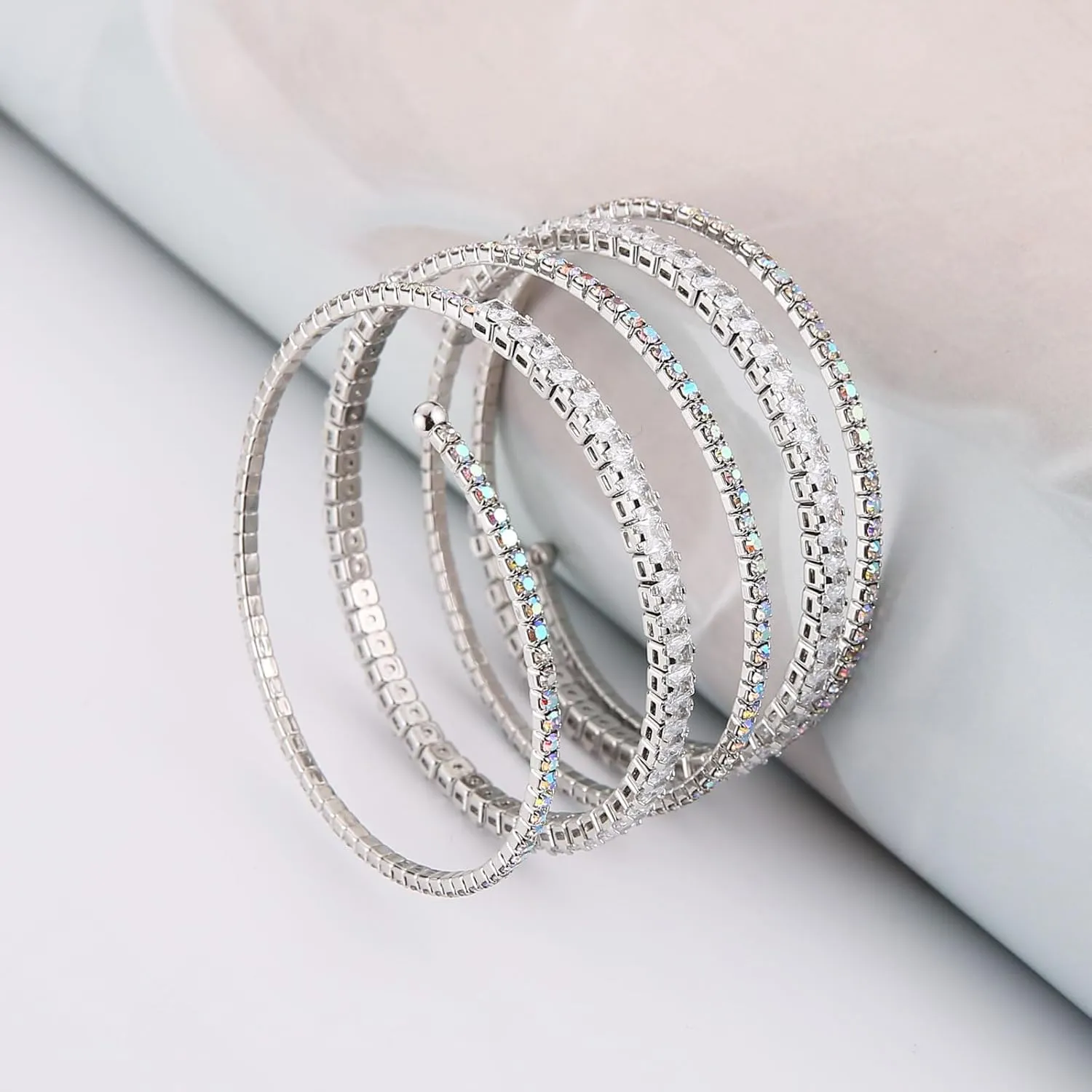 HZMAN Crystal Rhinestone Cuff Bracelet for Women Dainty MultiLayer Bracelet 6 Rows Layered Bracelets Jewelry for Prom Wedding Party