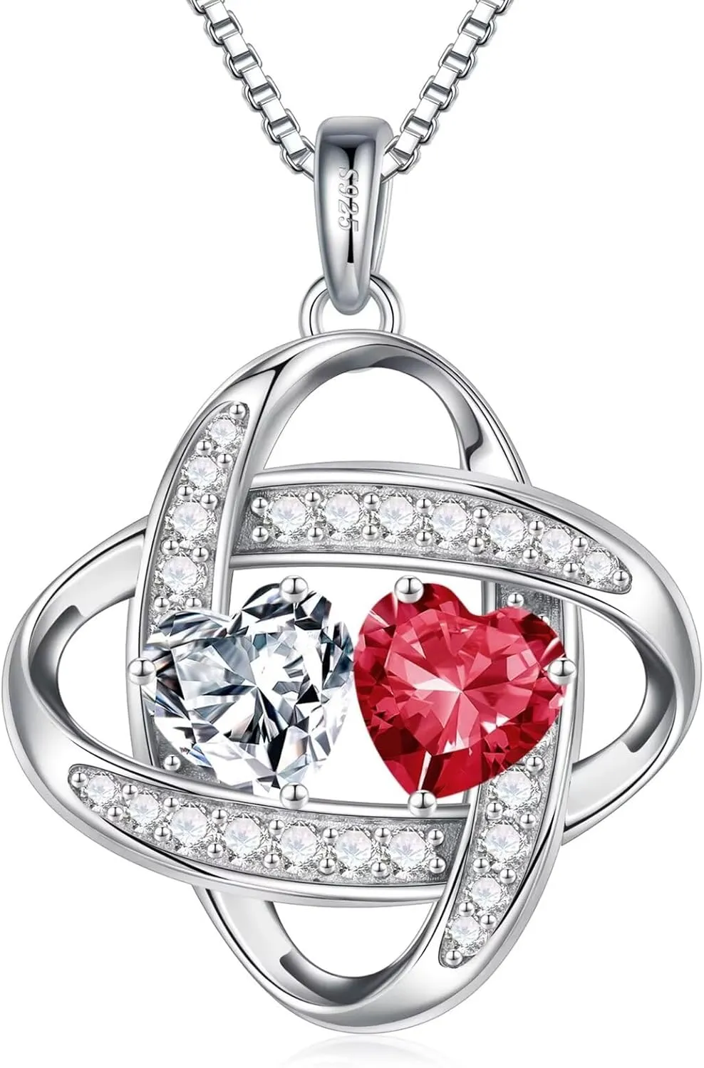 Iefil Birthstone Necklace for Women - 925 Sterling Silver Love Knot Necklace, Anniversary Birthday Jewelry Gifts for Her Wife Girlfriend Mom