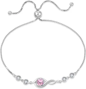 Infinity Bracelets for Women 925 Sterling Silver Adjustable Link Bracelet Birthstone Jewelry Gifts for Her