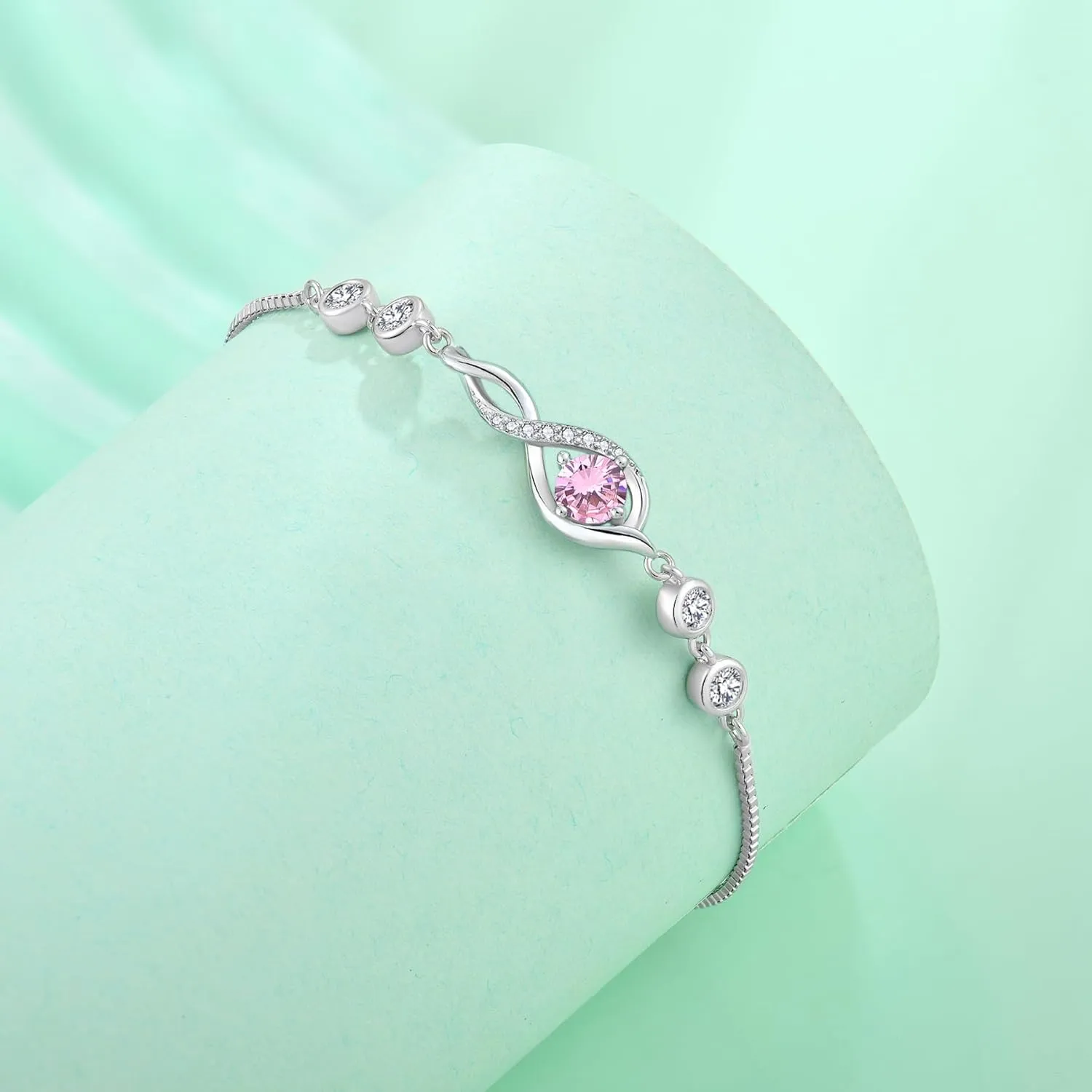 Infinity Bracelets for Women 925 Sterling Silver Adjustable Link Bracelet Birthstone Jewelry Gifts for Her