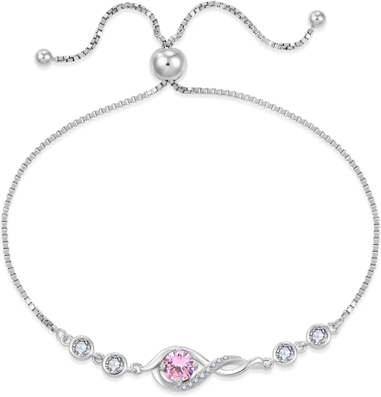 Infinity Bracelets for Women 925 Sterling Silver Adjustable Link Bracelet Birthstone Jewelry Gifts for Her
