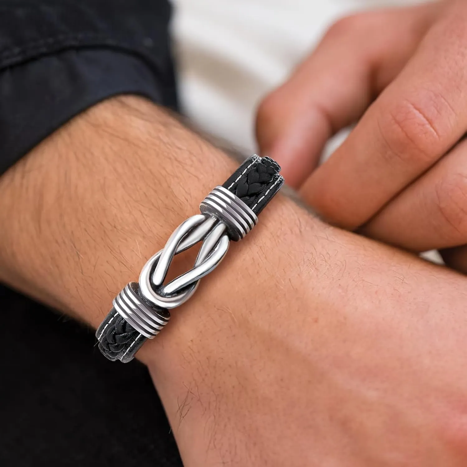 Infinity Knot Leather Bracelets for Men Birthday Anniversary Christmas Gift Idea Mens Braided Cuff 7.8/8.5/9 Inches Bracelet Forever Linked Together Bracelet for Man Son Husband Boyfriend Brother Grandson
