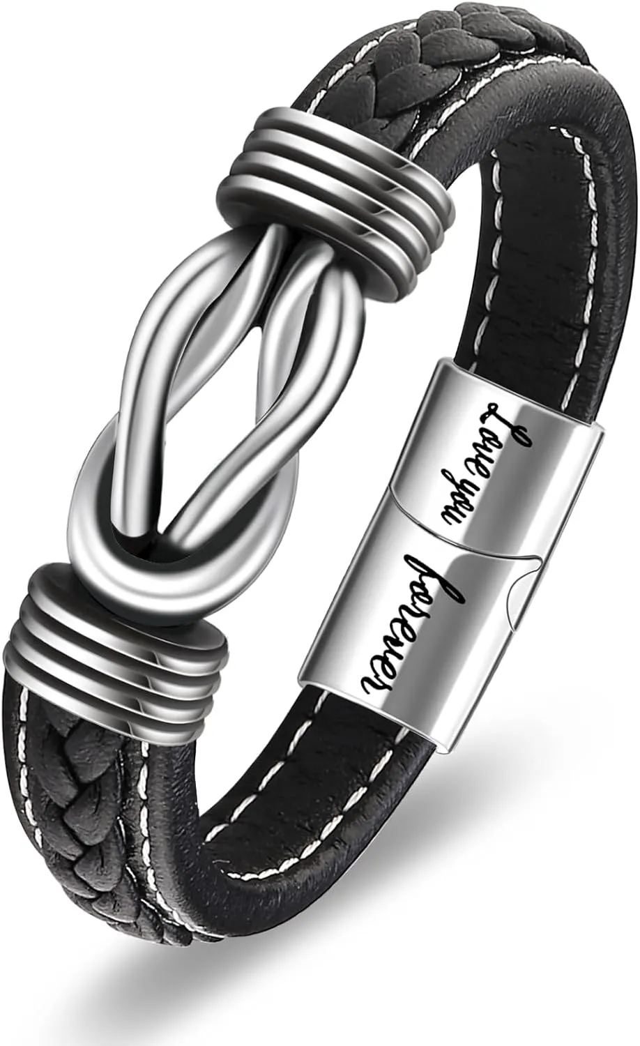 Infinity Knot Leather Bracelets for Men Birthday Anniversary Christmas Gift Idea Mens Braided Cuff 7.8/8.5/9 Inches Bracelet Forever Linked Together Bracelet for Man Son Husband Boyfriend Brother Grandson