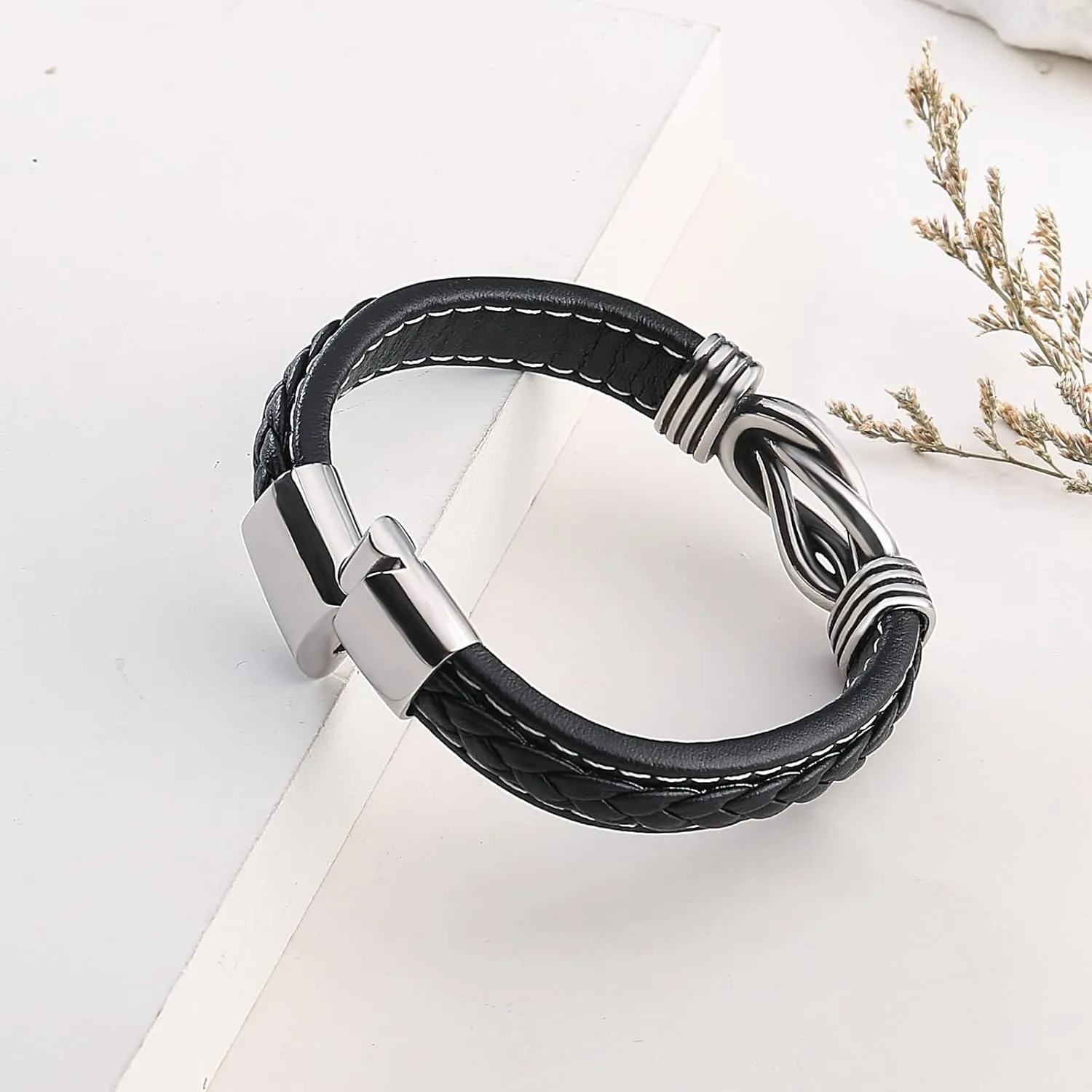 Infinity Knot Leather Bracelets for Men Birthday Anniversary Christmas Gift Idea Mens Braided Cuff 7.8/8.5/9 Inches Bracelet Forever Linked Together Bracelet for Man Son Husband Boyfriend Brother Grandson