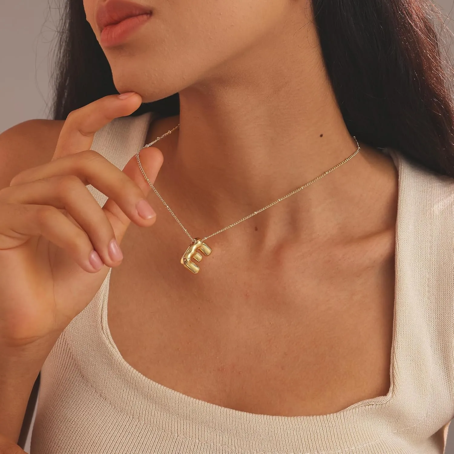 Initial Necklaces for Women,Trendy Gold Letter Necklace Dainty Gold Letter Necklace Chunky Initial Pendant Charm Custom Name Jewelry for Women Gifts