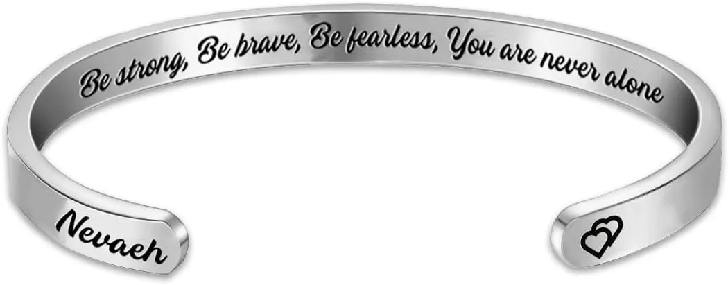Inspirational Bracelets for Women Engraved Personalized Positive Mantra Quote God is Within her,she Will not Fall Cuff Bangle Birthday Jewelry