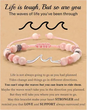 Inspirational Gifts for Women, Wave Bracelet Encouragement Gifts, Natural Stone Beaded Bracelets Life Is Tough Cheer Up Spiritual Thoughtful Get Weel Gifts Birthday Mothers Day Jewelry