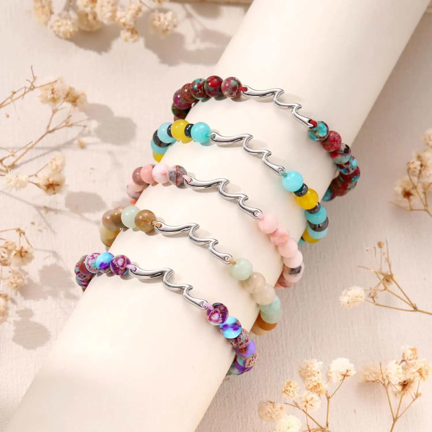 Inspirational Gifts for Women, Wave Bracelet Encouragement Gifts, Natural Stone Beaded Bracelets Life Is Tough Cheer Up Spiritual Thoughtful Get Weel Gifts Birthday Mothers Day Jewelry