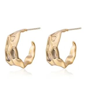 Irregular Gold Hoop Earrings for Women C-Shaped 14k Gold Earrings Hypoallergenic Chunky Gold Earrings for Women Trendy