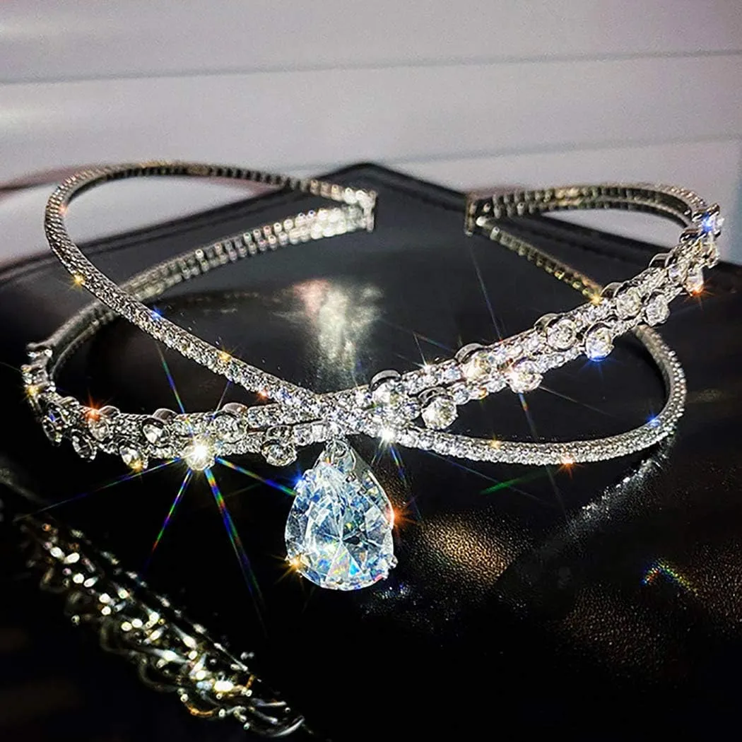 JEAIRTS Rhinestone Choker Necklace Silver Diamond Row Necklaces Sparkly Crystal Necklace Chain Jewerly Fashion Minimalist Party Prom Accessories for Women