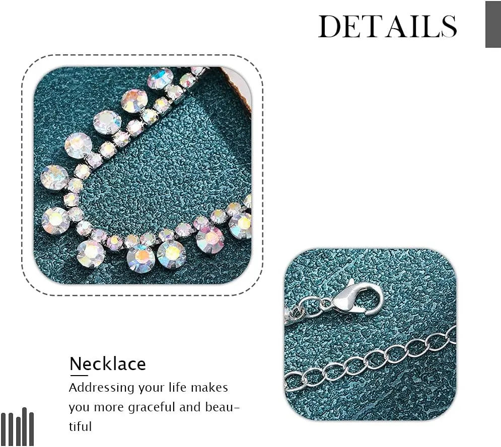 JEAIRTS Rhinestone Choker Necklace Silver Diamond Row Necklaces Sparkly Crystal Necklace Chain Jewerly Fashion Minimalist Party Prom Accessories for Women